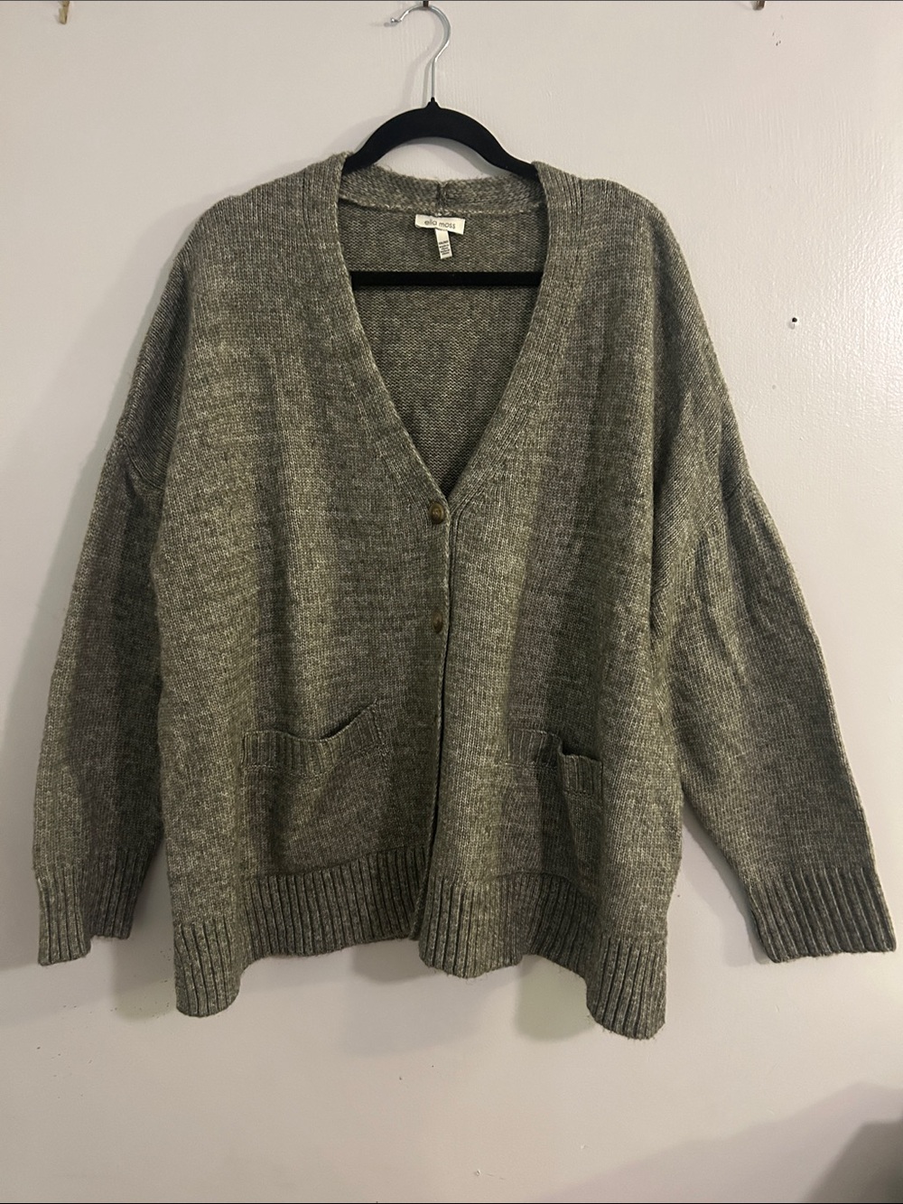 Ella Moss Olive Green V-Neck Pocket Cardigan